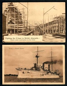 #795d (2) Pcs SMS Victoria Louis-Fighting the U-Boat in British Shipyards,Unused