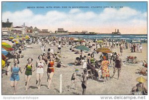 Beach Scene With Steel Pier In Background Atlantic City New Jersey