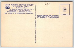 Casa Marina Motor Court   St. Augustine  Florida   Postcard