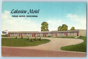 Cedar Grove Wisconsin Postcard Lakeview Motel Exterior Roadside c1940s Signage