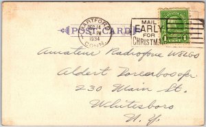 1934 Radio Card WIGIX East Windsor Connecticut Amateur Station Posted Postcard