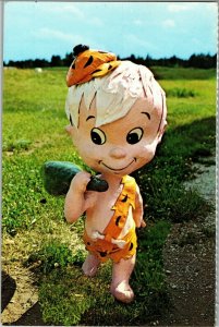 Bam-Bam Rubble Statue, Flintstone's Bedrock City Custer SD Vintage Postcard E15