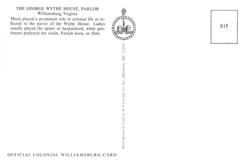 George Wythe House, Parlor - Williamsburg, Virginia