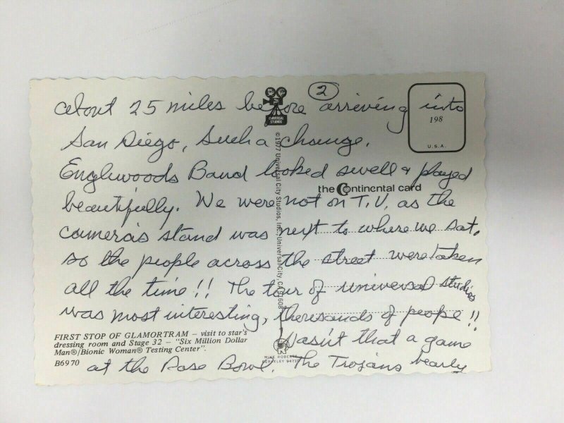 Glamortram Universal Studios Postcard Six Million Dollar Man Bionic Woman