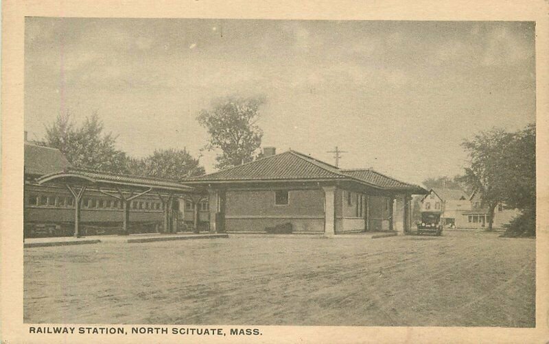 Massachusetts North Scituate Beach Postcard Railway Station automobiles 22-1968