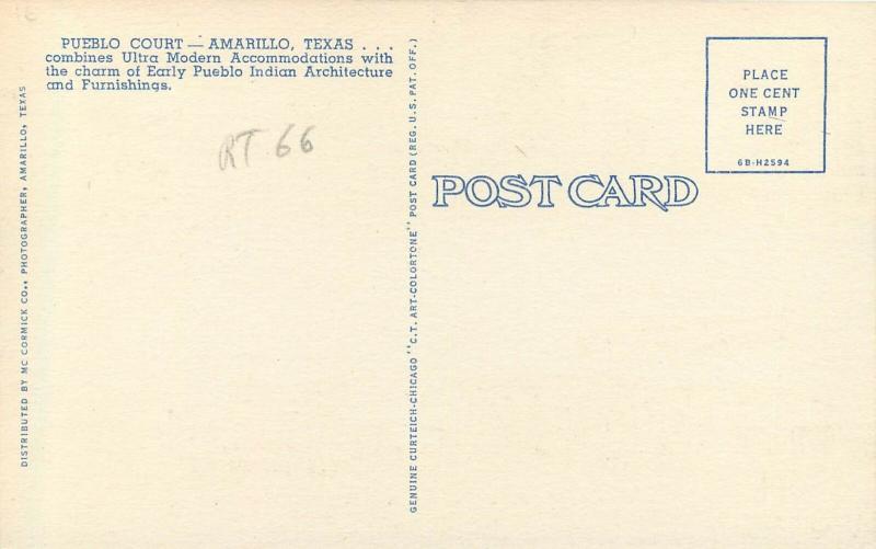 Linen Multiview Postcard Pueblo Court Motel & Gas Station Route 66 Amarillo TX