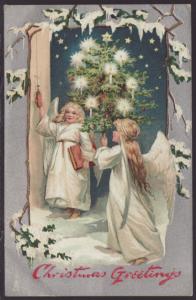 Christmas Greetings,Angels,Tree Postcard