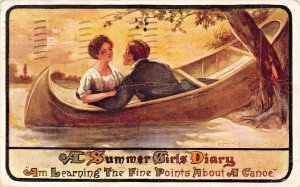 LEARNING FINE POINTS ABOUT A CANOE~A SUMMER GIRLS DIARY ROMANCE 1910 POSTCARD  