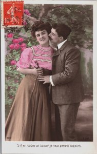 Beautiful Glamour Couple Love & Romance Kissing Vintage RPPC C164