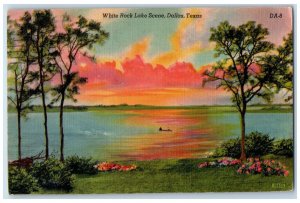 1944 White Rock Lake Scene Boating Trees Forest View Dallas Texas TX Postcard