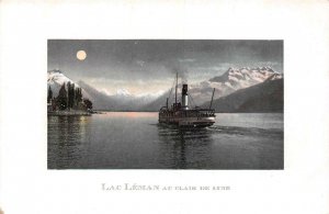 LAC LEMAN AU CLAIR DE LUNE SWITZERLAND SHIP POSTCARD (c. 1910)
