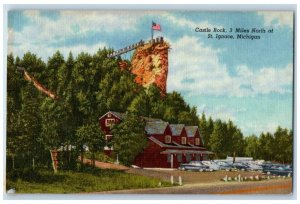 c1940 Castle Rock Classic Cars Miles North St. Ignace Michigan Vintage Postcard 