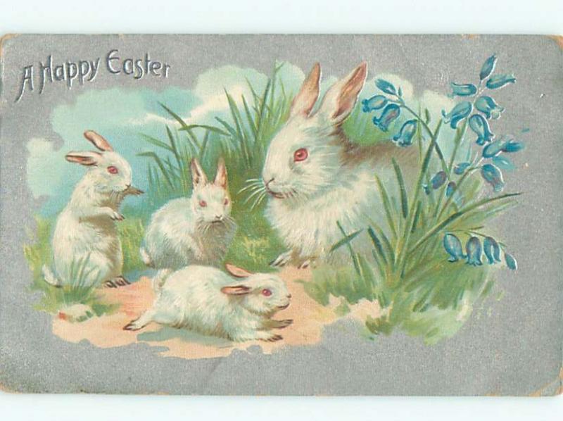 Pre-Linen Easter CUTE BUNNY RABBITS IN THE GRASS AB3473