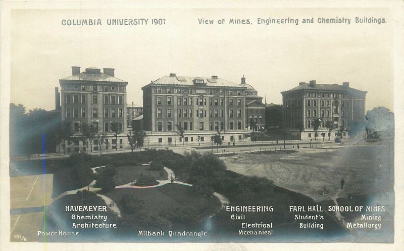 Columbia University 1907 view of Mines Engineering & Chemistry Buildings N.Y.C. 