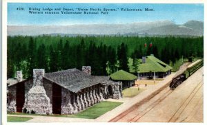 1920s Union Pacific System Dining Lodge and Depot West Yellowstone MT Postcard