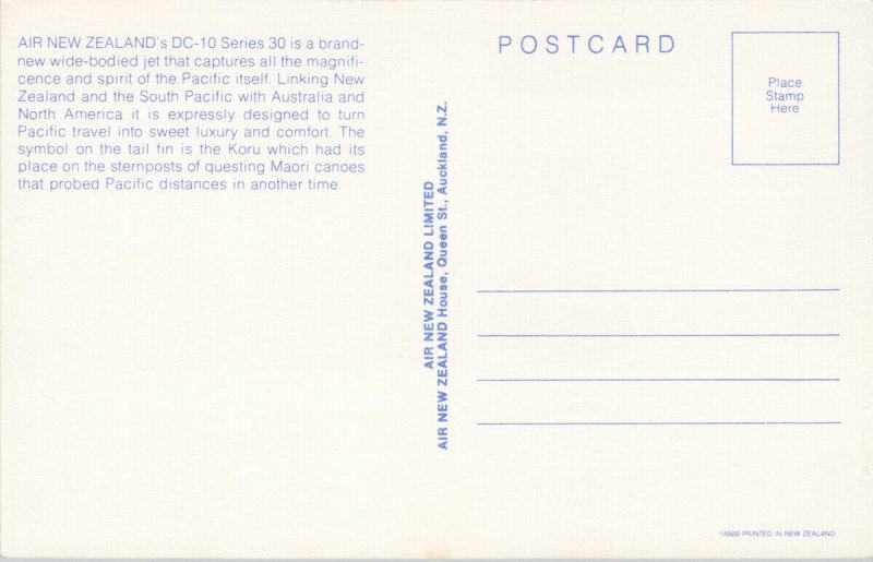 Air New Zealand NZ Airlines Aviation Unused Vintage Postcard F16