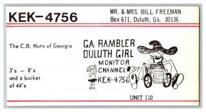 Postcard QSL Radio Card From Duluth Ga. Georgia KEK-4756 