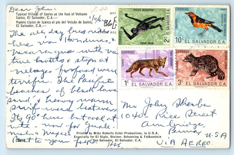 Izalco El Salvador Postcard Typical Village of Izalco at Foot of Volcano 1964