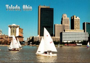 Ohio Toledo Skyline With Sail Boats On Maumee River