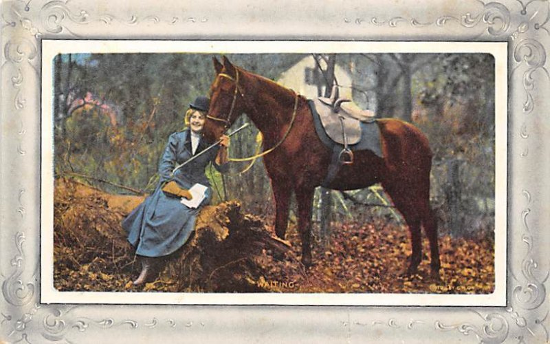 Woman and Horse Horse Drawn Unused 