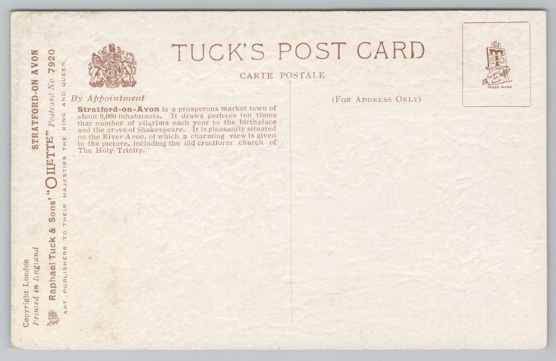 TUCK Oilette~Stratford-On-Avon~River Avon~England~HB Wimbush~#7920~Vintage PC 