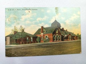 Vintage Postcard 1910's A.G. & S. F. Depot Arkansas City Kansas 1 Cent