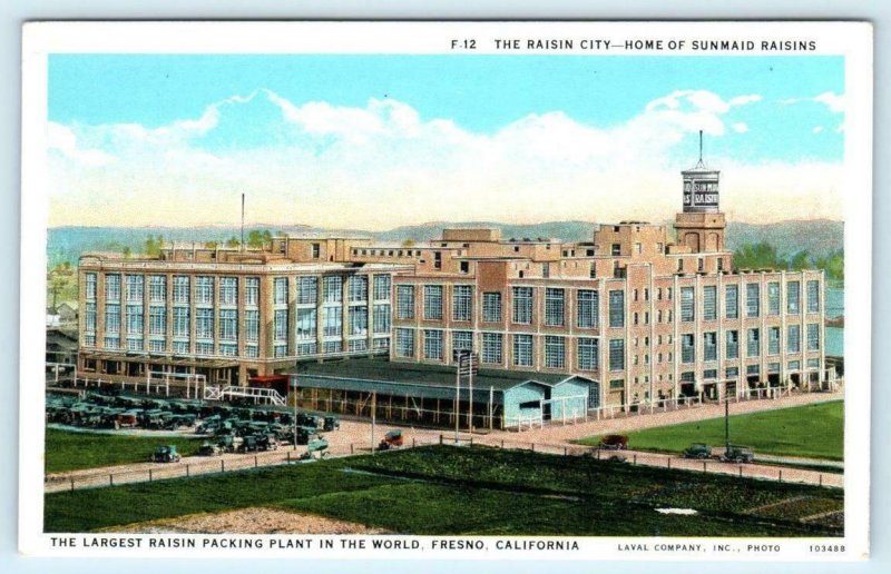 FRESNO, California CA ~ SUNMAID RAISIN PACKING PLANT ca 1920s  Postcard