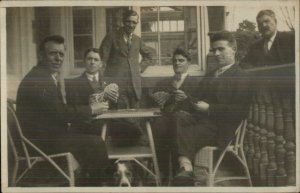 Men Playing Card Game c1910 Amateur Unidentified Real Photo Postcard