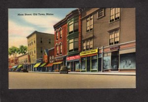 ME Main St Stores Penobscot Indian Store, First National Old Town Maine Postcard