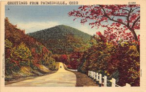 Painesville Ohio 1940s Greetings Postcard Road Through Fall Scene