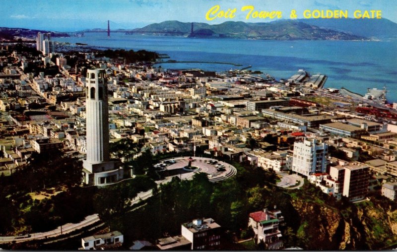 California San Francisco Coit Tower and Golden Gate From A Helicopter