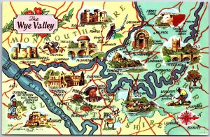 The Wye Valley Monmouthshire Wales Map Of Landmarks River Severn Postcard