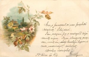 Holidays & celebrations 1900s greetings flower and village scene Hungary