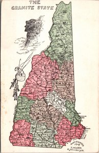 1908 Postcard Map of The Granite State New Hampshire