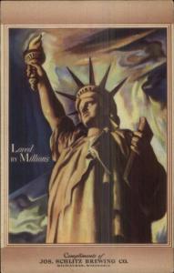 Beer - Schlitz Brewing Co Milwaukee Statue of Liberty POSTER ART DECO Postcard