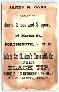 c1880 A.S.T.CO BOOTS SHOES PORTSMOUTH NH KITTENS AND PUPPY PLAY TRADE CARD P1945