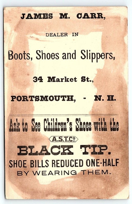 c1880 A.S.T.CO BOOTS SHOES PORTSMOUTH NH KITTENS AND PUPPY PLAY TRADE CARD P1945