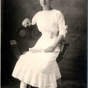 c1910s Cute Young Lady RPPC Church Confirmation Slim Photo Pocket Watch A142