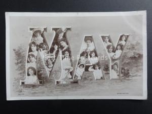 Greeting: MAY Name Postcard (women in each letter) c1905 RP by Rotary