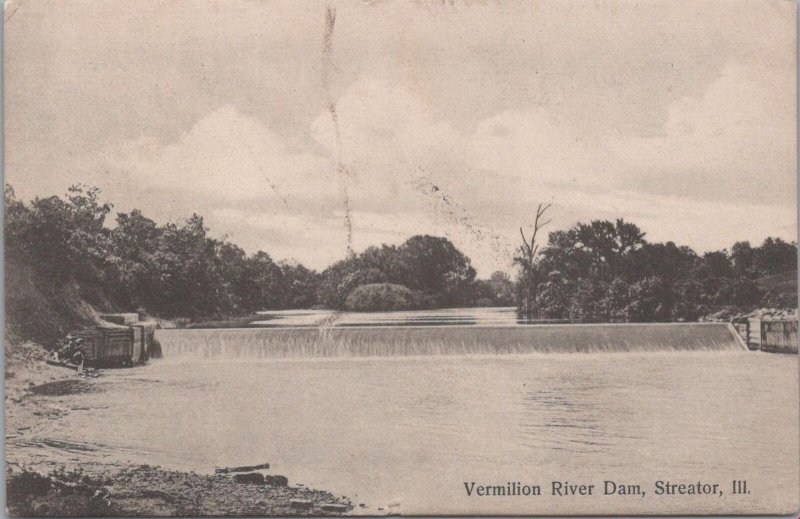 Postcard Vermilion River Dam Streator IL