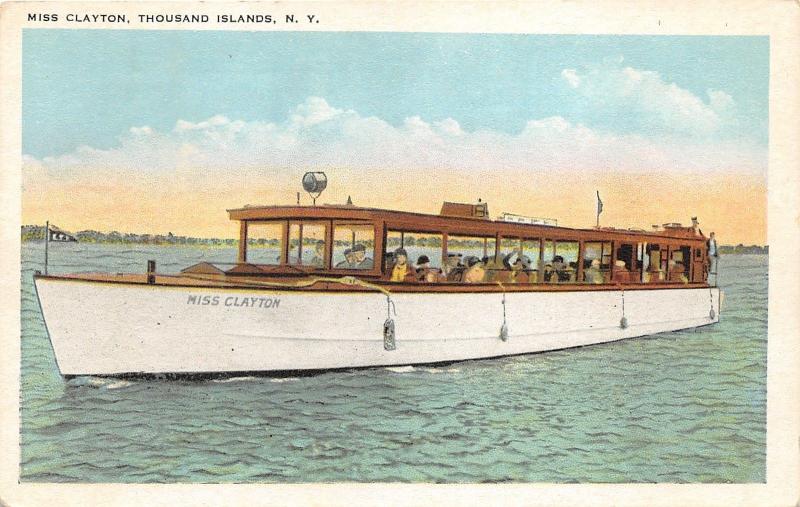 Thousand Islands New York~Passengers Cruise Yacht Miss Clayton~c1920s Postcard