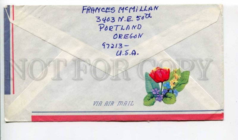 293804 USA to FINLAND 1979 year real posted airmail cover flowers stamps