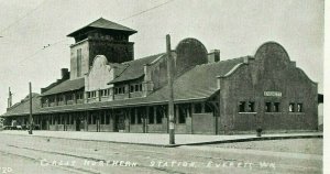 Postcard RPPC View Great Northern Railroad Station, Everett, WA.       P2