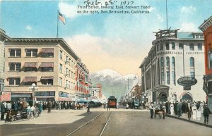 Postcard C-1910 California San Bernardino 3rd Street Trolley tracks CA24-422