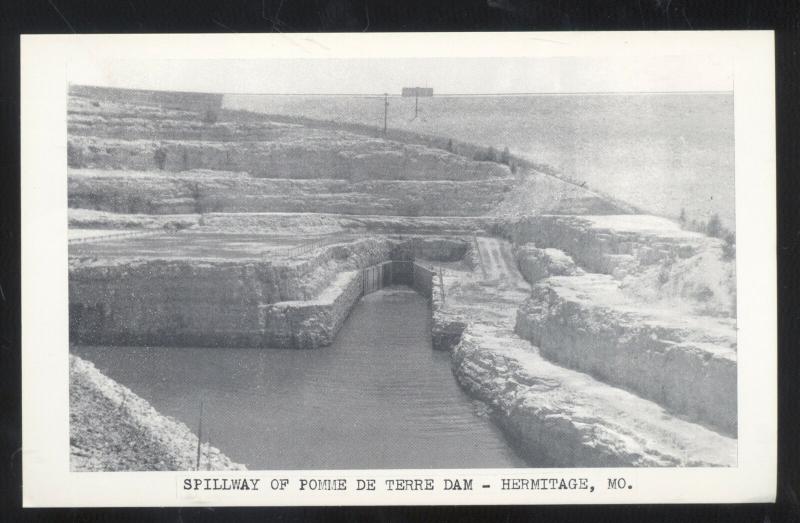 HERMITAGE MISSOURI POMME DE TERRE DAM SPILLWAY VINTAGE POSTCARD MO.