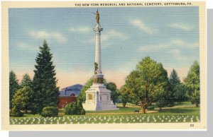 Gettysburg, Pennsylvania/PA Postcard, NY Memorial/Cemetery