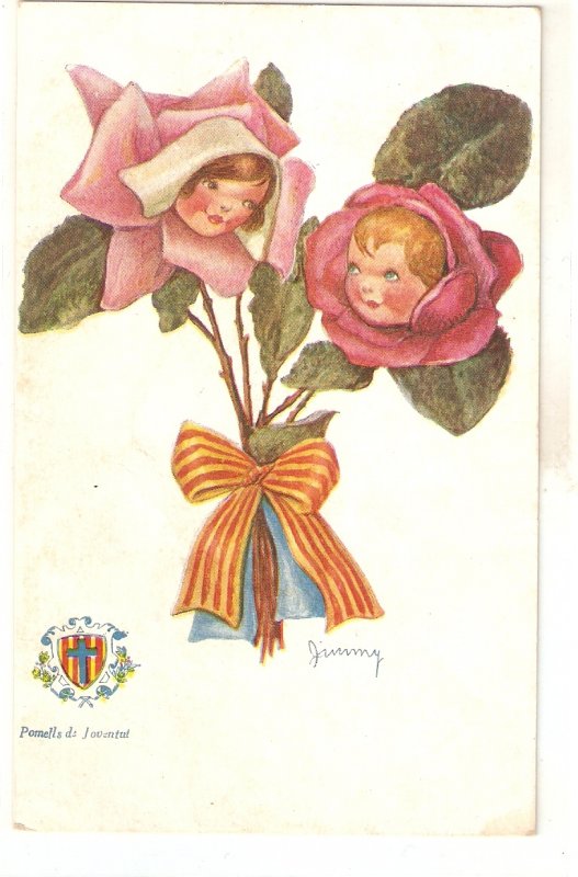Jimmy.. Faces of little girls in rosesNice vintage Spanish Greetings Ser.PC