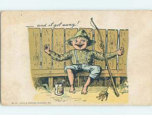 Pre-1907 comic signed KROGSTAD - BOY WITH FISHING POLE TALKING HL2119