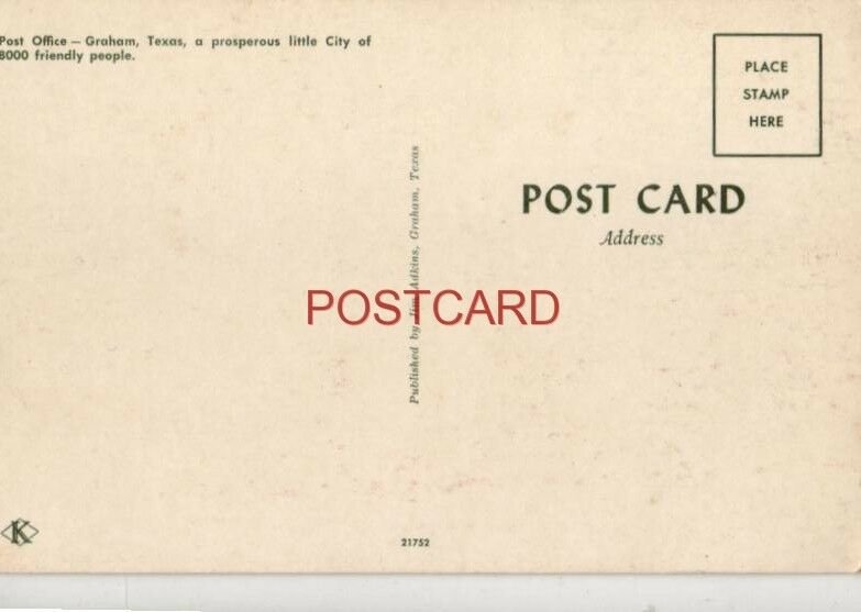 POST OFFICE - GRAHAM, TEXAS Little City of 8000 friendly people - Circa 1955