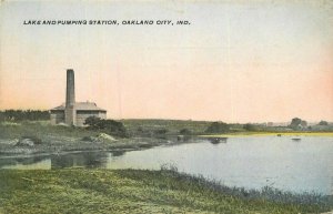 Indiana Oakland City Lake Pumping Station hand colored Postcard 22-3127